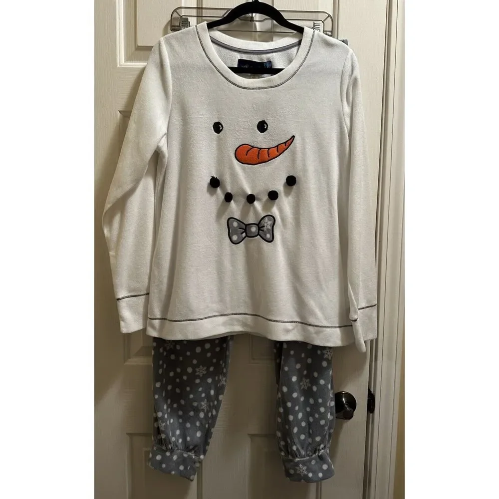 Francesca's Snowman Gray Polka Dot Pajama Set Size Large NWT‎